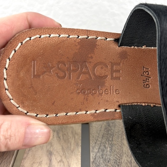 L * Shape by Cocobelle Faux Fur Toe Ring Faux Leather Sandal Size 6.5 Black - Picture 7 of 9